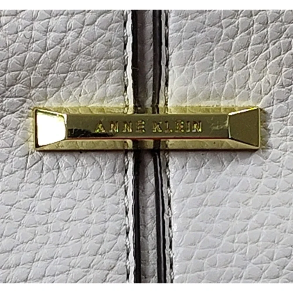 Anne Klein White Pebbled Faux Leather Satchel Shoulder Bag Logo/Gold Hardware
